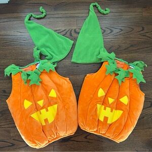 Set of Two Pumpkin Jack-o'-Lantern Halloween Costumes for Twins Size 2T
